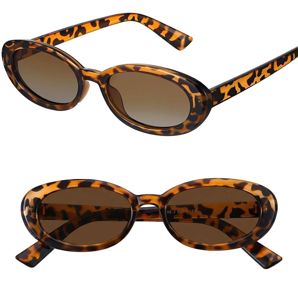 Women's Tortoise Brown Small Oval Cat Eye Retro 90s Fashion Style Sunglasses